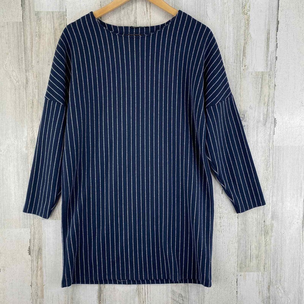 ZARA Shift Dress Womens Medium Blue Gray Pinstripe Knit Pullover - Picture 2 of 11